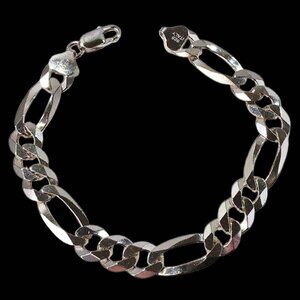 Men's Solid 925 Sterling Silver Figaro Bracelet
